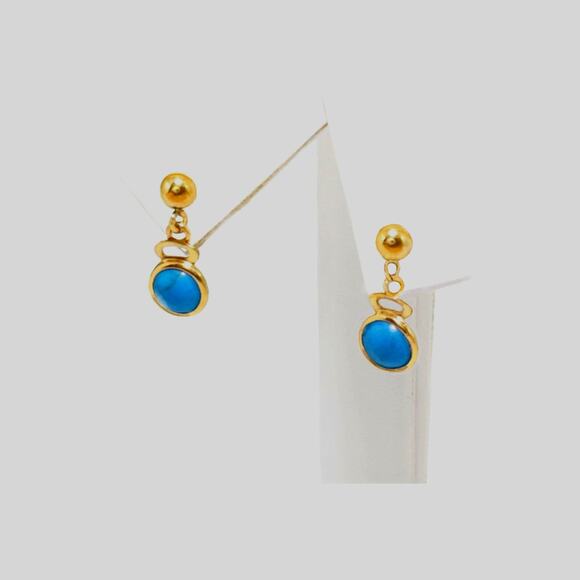 Girls .52 ct Turquoise bezel Drop Earrings/ Premium Quality 1/20 14K Gold Filled - Picture 1 of 9